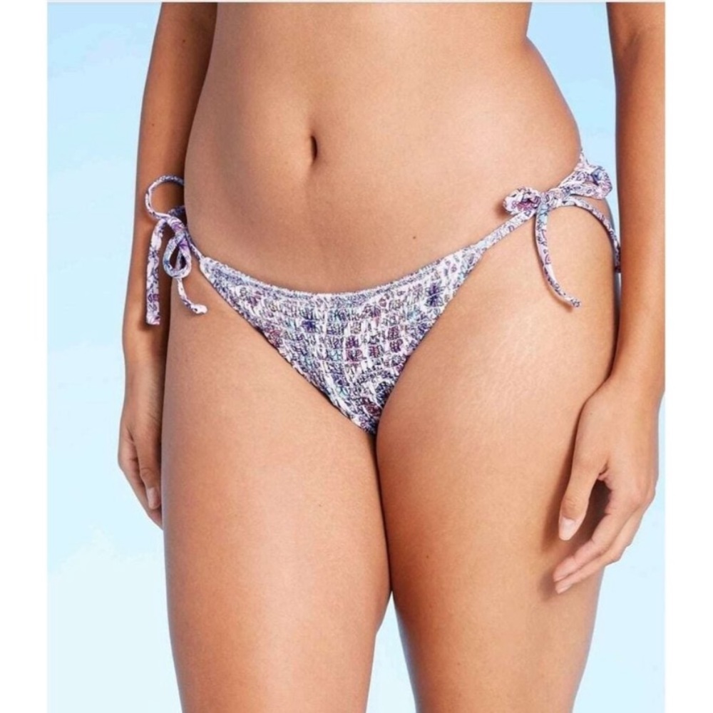 Xhilaration Size Medium Boho Smocked Paisley String Bikini Bottom NWT